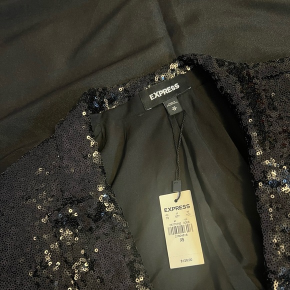 NWT EXPRESS Women's Open Front Sequined Black Blazer - Picture 3 of 3